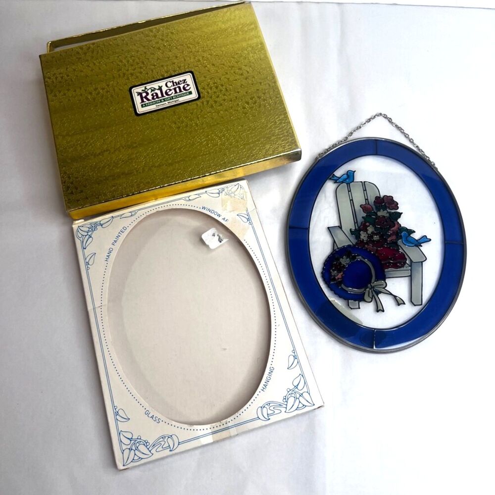 Handpainted Joan Baker Design Oval Suncatcher NEW Adirondack Chair Stained Glass